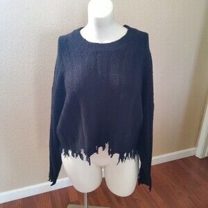 Double Zero Fringe Crop Sweater L Black
